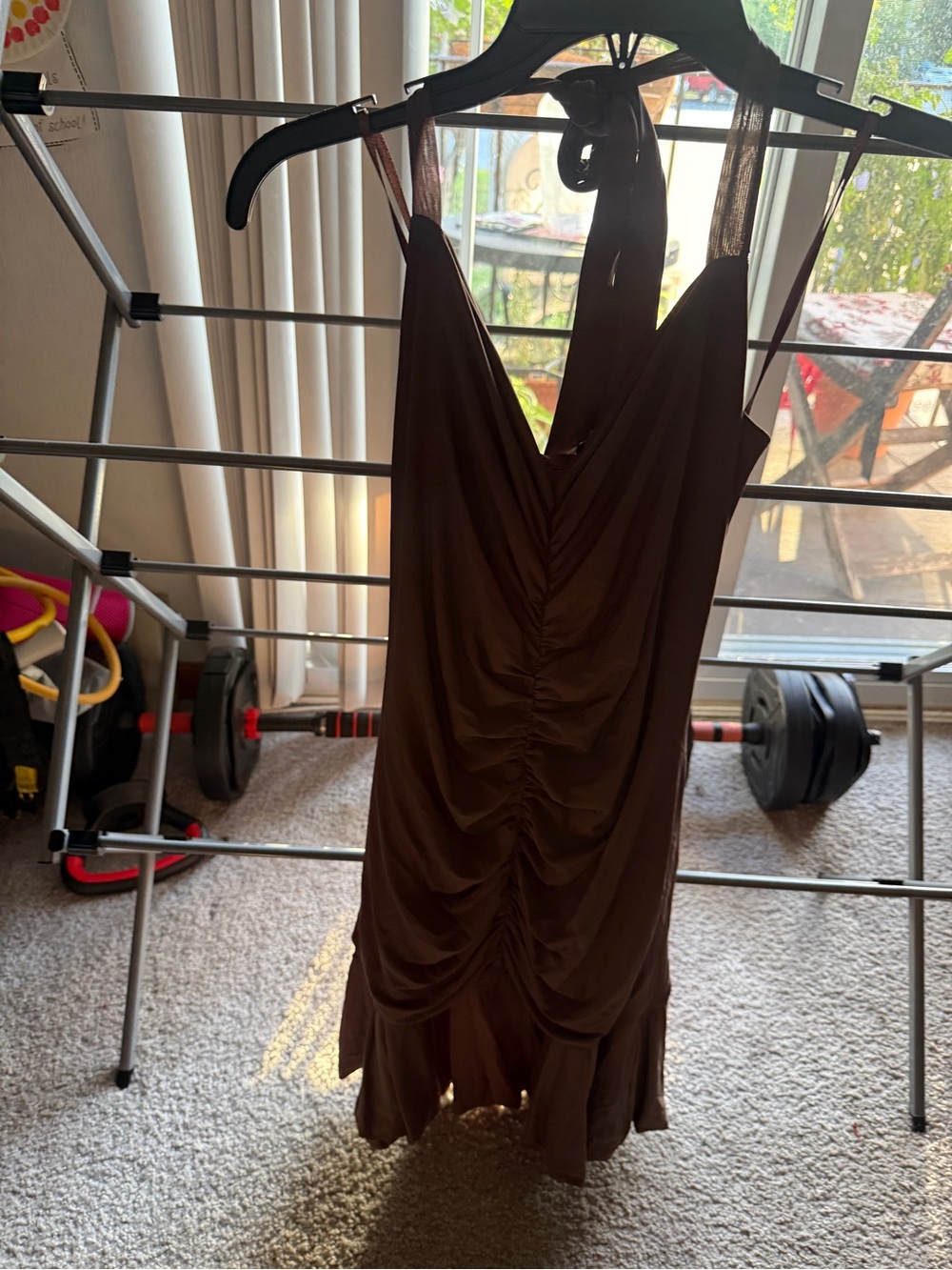 BCBGMaxAzria Brown Ruched V-Neck Midi Dress